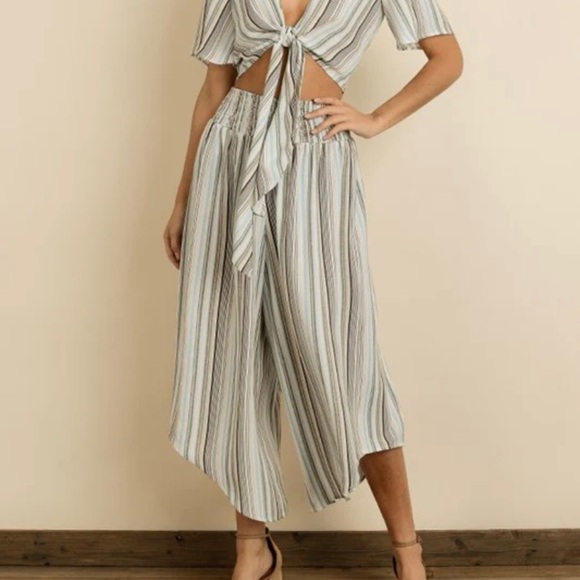 Dress Forum Light Blue Stripe Wide Leg Pants. - Picture 1 of 10
